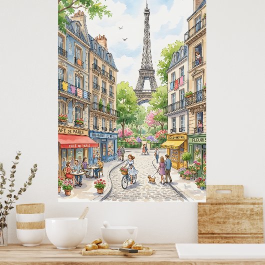 Paris Straat Waterverf Poster, Eiffeltoren Muur Poster (Keuken)
