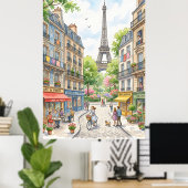 Paris Straat Waterverf Poster, Eiffeltoren Muur Poster (Thuiskantoor)