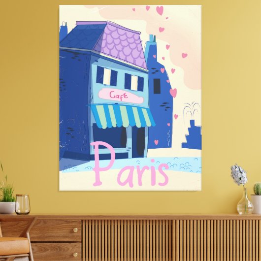 Paris Street  cartoon Canvas Afdruk (Insitu (Woonkamer))