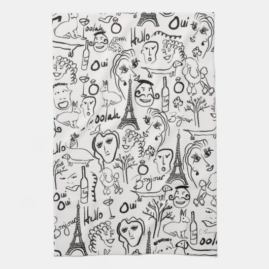 Paris Street Life Scene Kitchen Tea Towel Theedoek (Verticaal)