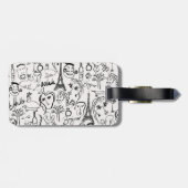 Paris Street Scene Black & White Line Drawing Bagagelabel (Achterkant horizontaal)