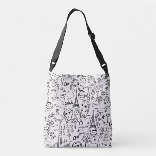 Paris Street Scene Black & White Line Drawing Cros Crossbody Tas (Achterkant)