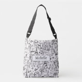 Paris Street Scene Black & White Line Drawing Cros Crossbody Tas (Voorkant)