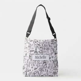 Paris Street Scene Black & White Line Drawing Cros Crossbody Tas
