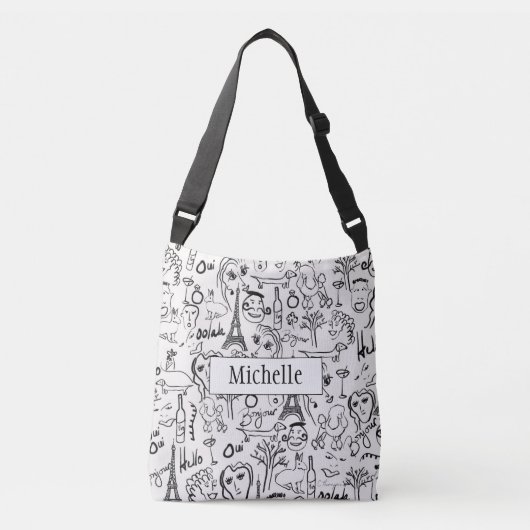 Paris Street Scene Black & White Line Drawing Cros Crossbody Tas (Voorkant)