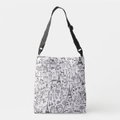 Paris Street Scene Black & White Line Drawing Crossbody Tas (Achterkant)