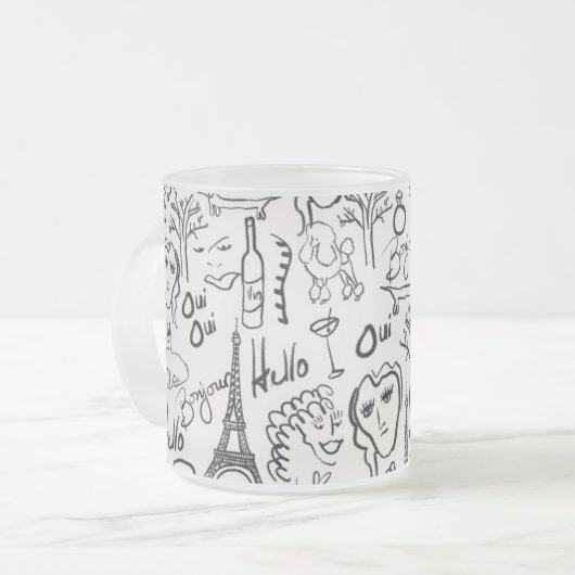 Paris Street Scene Black & White Line Drawing Mok (Voorkant links)