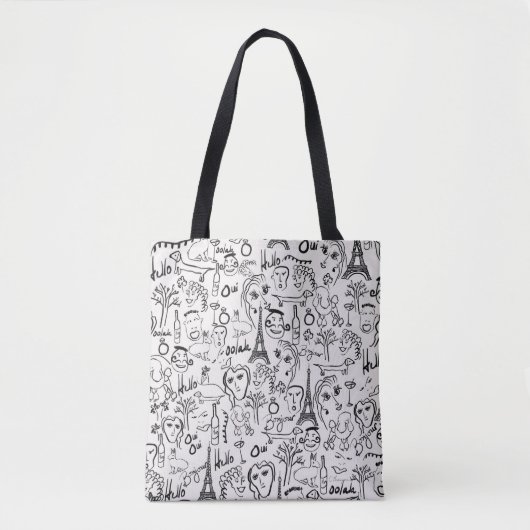 Paris Street Scene Black & White Line Drawing Tote Bag (Voorkant)