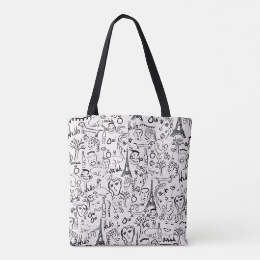 Paris Street Scene Black & White Line Drawing Tote Bag (Achterkant)