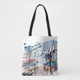 Paris Street Scene Waterverf Tote Bag