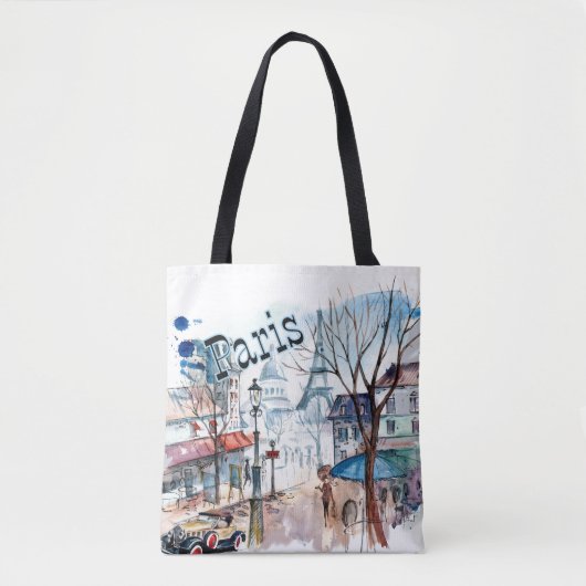 Paris Street Scene Waterverf Tote Bag (Voorkant)