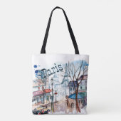 Paris Street Scene Waterverf Tote Bag (Achterkant)