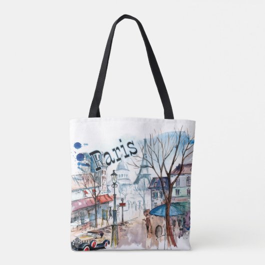 Paris Street Scene Waterverf Tote Bag (Achterkant)