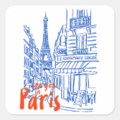 Paris Street Sketch Art Vierkante Sticker (Voorkant)