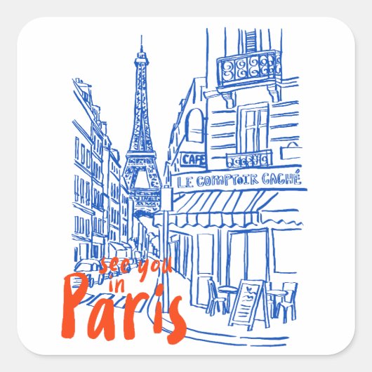 Paris Street Sketch Art Vierkante Sticker (Voorkant)