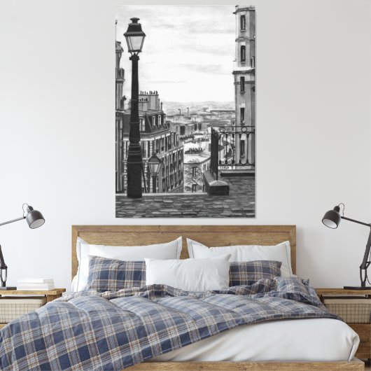 Paris Street Stretched Canvas Print (Insitu (Slaapkamer))