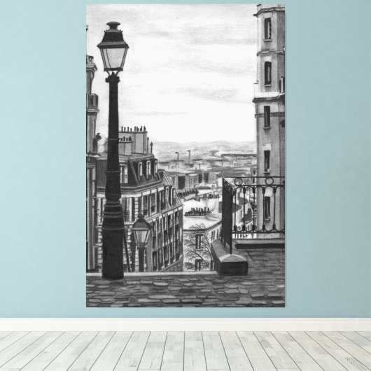 Paris Street Stretched Canvas Print (Insitu (Houten vloer))