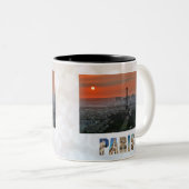 Paris Sunset Eiffel Tower France Foto Tweekleurige Koffiemok (Voorkant rechts)