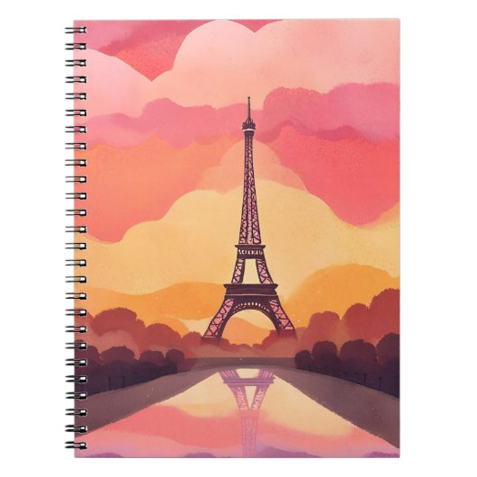 Paris Sunset | Eiffel Tower France Watercolor Notitieboek (Voorkant)