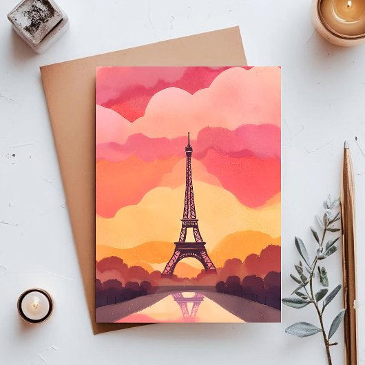 Paris Sunset | Eiffeltoren Frankrijk Waterverf Briefkaart