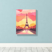 Paris Sunset | Eiffeltoren Frankrijk Waterverf Canvas Afdruk (Insitu (Houten vloer))