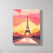 Paris Sunset | Eiffeltoren Frankrijk Waterverf Canvas Afdruk (Voorkant)