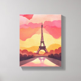 Paris Sunset | Eiffeltoren Frankrijk Waterverf Canvas Afdruk