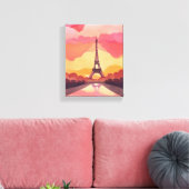 Paris Sunset | Eiffeltoren Frankrijk Waterverf Canvas Afdruk (Insitu (Woonkamer))