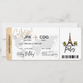 Paris Surprise Birthday boarding Pass Ticket Kaart