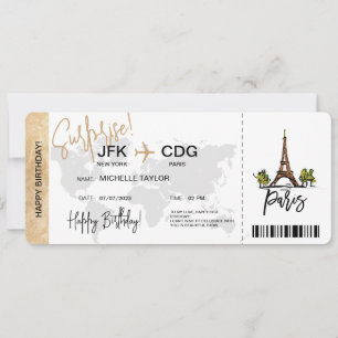 Paris Surprise Birthday boarding Pass Ticket Kaart