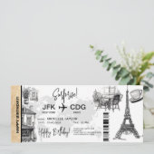 Paris Surprise Birthday boarding Pass Ticket Kaart (Staand voorkant)