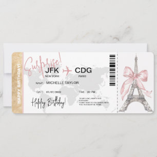 Paris Surprise Birthday boarding Pass Ticket Kaart