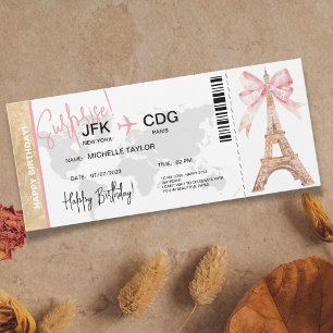Paris Surprise Birthday boarding Pass Ticket Kaart