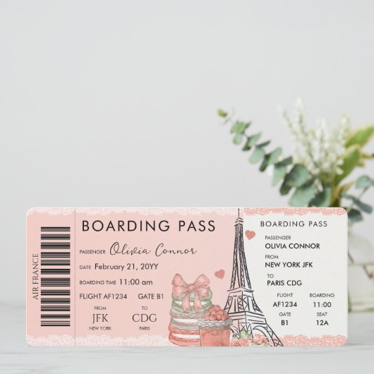 Paris Surprise Boarding Pass Vakantie Gift Ticket Kaart (Staand voorkant)