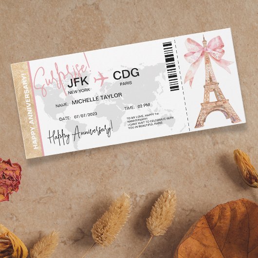Paris Surprise Jubileum Boarding Pass Ticket Kaart