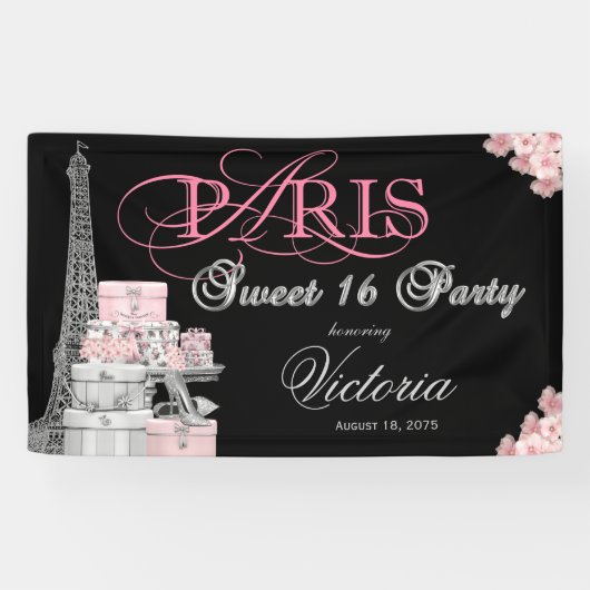 Paris Sweet 16 Feest Spandoek (Horizontaal)