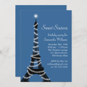 Paris Sweet 16 Invitation in blue Kaart (Voorkant / Achterkant)