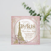 Paris Sweet 16 Party Roze en Gouden Parel Kaart (Staand voorkant)