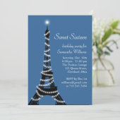 Paris Sweet 16 uitnodiging in blauw (Staand voorkant)
