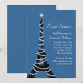 Paris Sweet 16 uitnodiging in blauw (Voorkant / Achterkant)