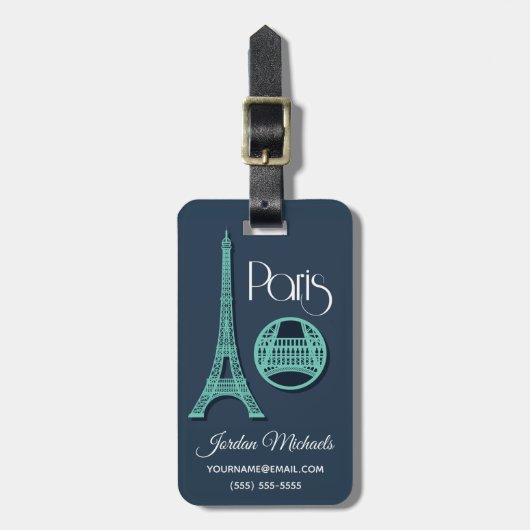 Paris Teal Bagagelabel (Voorkant verticaal)