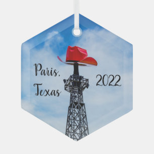 Paris, Texas - Rode Koehoed Versiering Glas Ornament