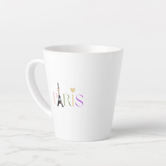 Paris Text & Eiffel Tower Latte Coffee Mok (Linkerhoek)