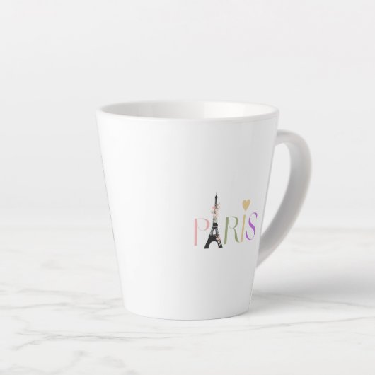Paris Text & Eiffel Tower Latte Coffee Mok (Rechterhoek)