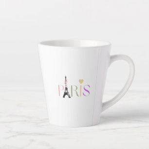 Paris Text & Eiffel Tower Latte Coffee Mok