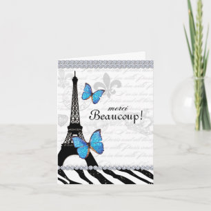 Paris Thank You Card Eiffel Tower Butterfly Zebra Bedankkaart