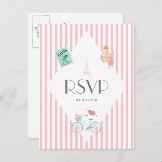 Paris Thed Wedding RSVP Uitnodiging Briefkaart (Voorkant / Achterkant)