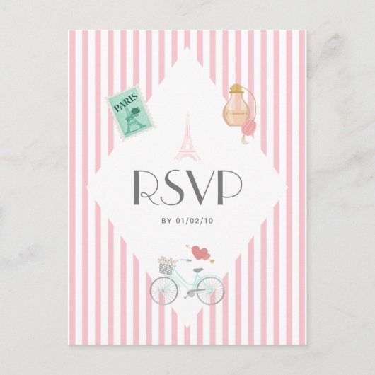 Paris Thed Wedding RSVP Uitnodiging Briefkaart (Voorkant)