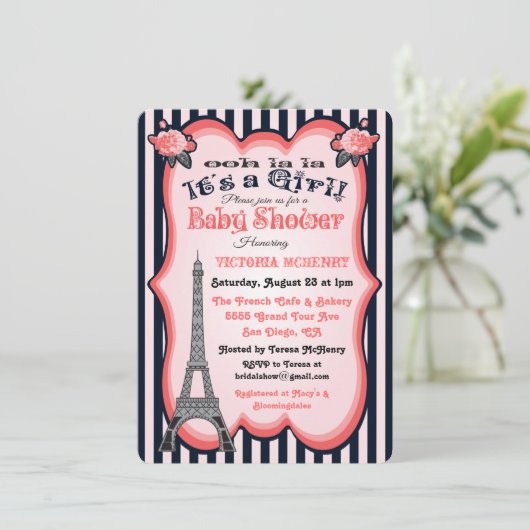 Paris thema Baby Shower-uitnodigingen Kaart (Staand voorkant)