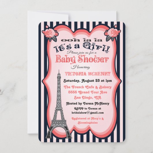 Paris thema Baby Shower-uitnodigingen Kaart (Voorkant)